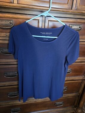 Susan Graver Navy Blue Liquid Knit Short-Sleeve Scoop Neck Tee